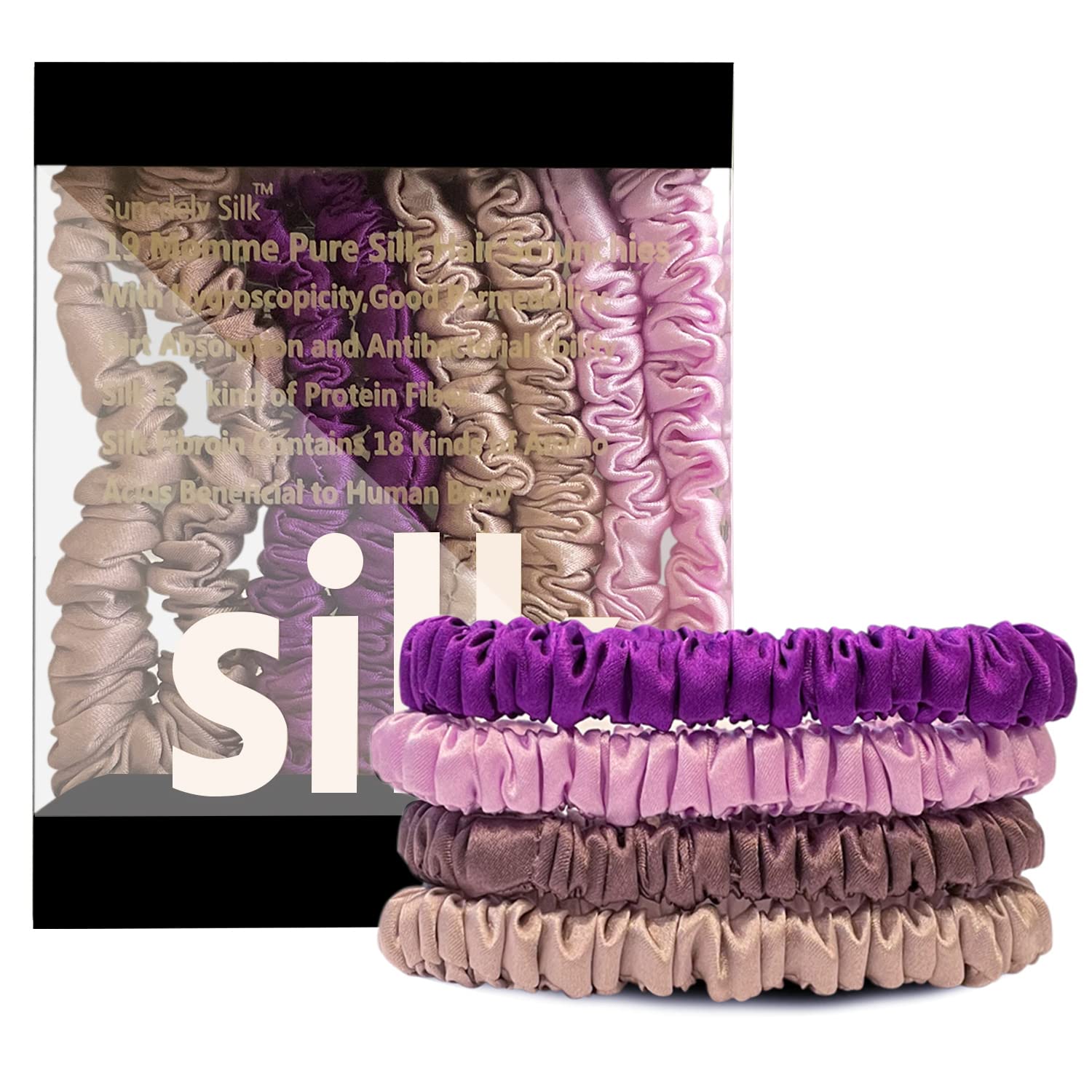 Silk Hair Towel, Friction-Resistant, Amino Acid-Rich, Durable, Breathable (6PCS(Bean Paste, Rose Gold, Rice White))